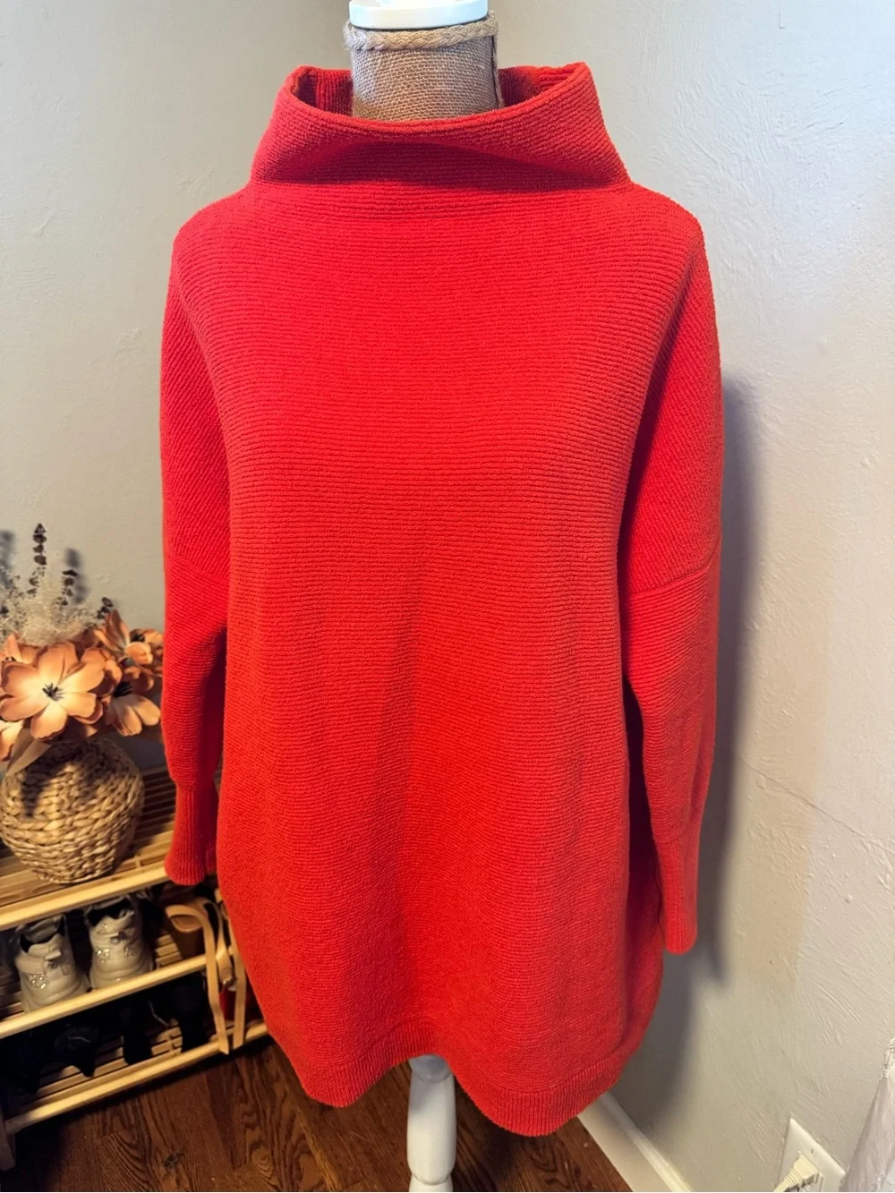 Free People Oversized Red Funnel Neck Sweater